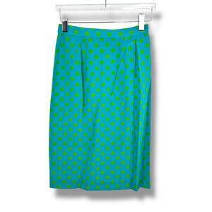 Doncaster skirt women's 8 100% silk pencil polka dot lined blue green career NEW